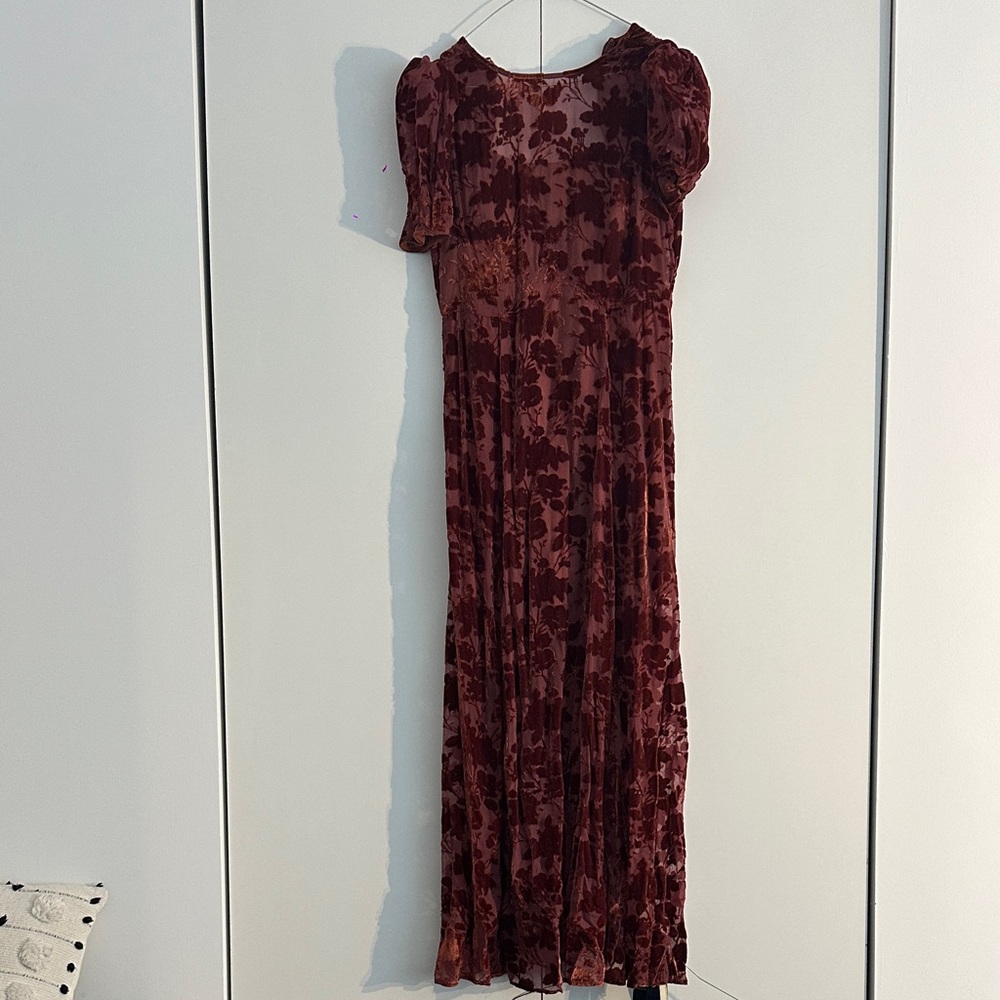 Women's Burgundy Floral Velvet Maxi Dress - Picture 2 of 6